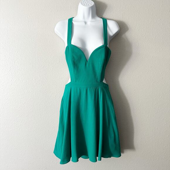 NBD X Naven Twins Teal Mini Cut Out‎ Open Back Dress Women's Size Small - Picture 2 of 15